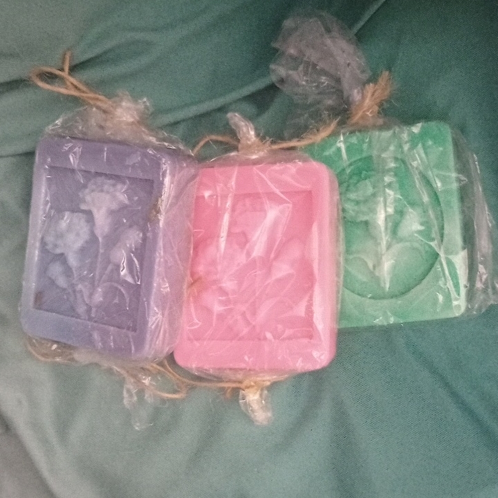 Set of Three Soap Molds in Purple, Pink, and Green